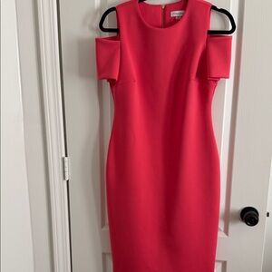 Calvin Klein Vibrant Pink Cold Shoulder Midi Dress